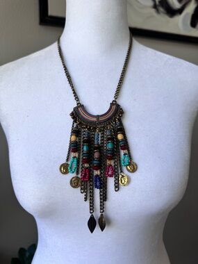 Hannah Global Boho Coin & Leaf Charm Statement Necklace